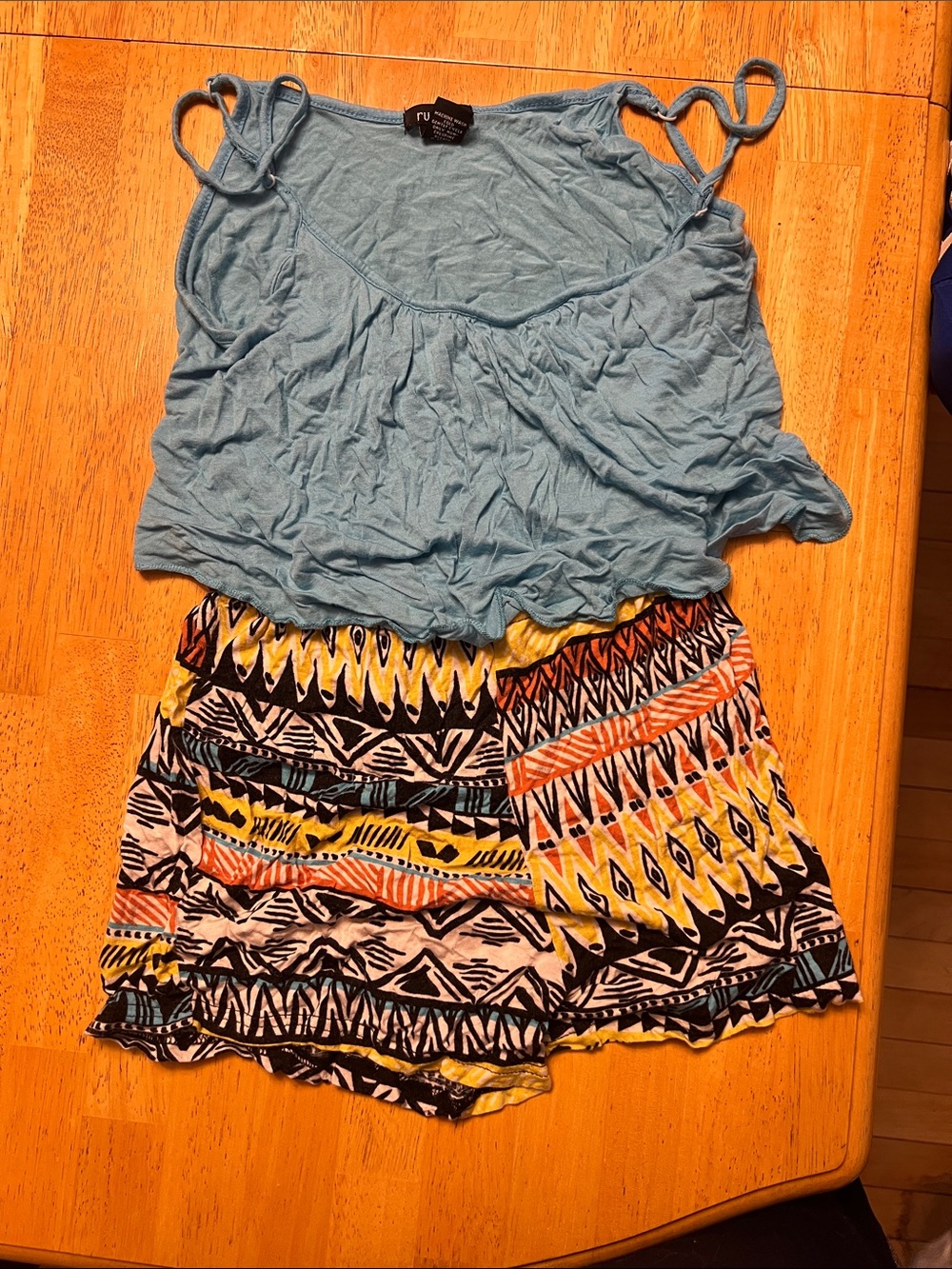 Rue21 Blue Tank with Yellow & Black Tribal Mini Skirt